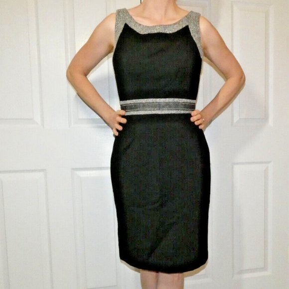 WHBM Dress Black Accented Sleeveless Shift Business Office Party Size 6 - Picture 2 of 14